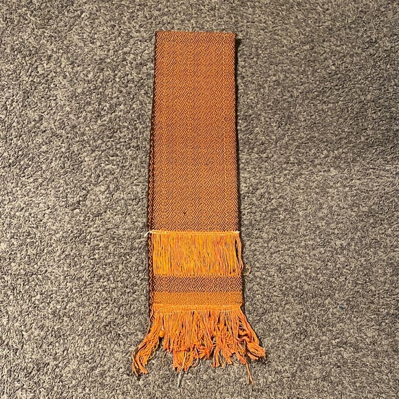 Accessories - Handwoven Orange Woven Scarf with Fringe